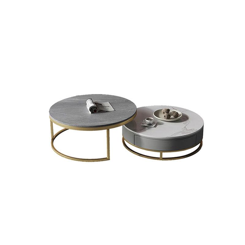Lvinta Grey Round Nesting Coffee Table, Gold Base-Weilai Concept-Weilai Concept