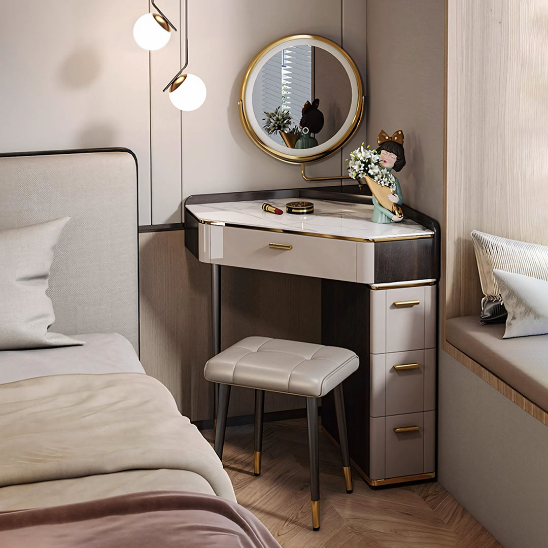 Amigo Small Corner Dressing Table, Slimline Dressing Table, With LED Mirror-Weilai Concept-Weilai Concept