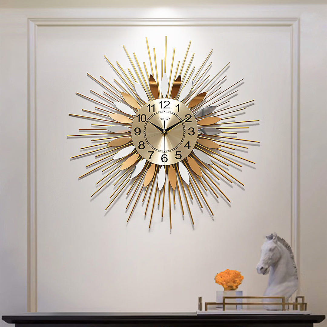Miller Round Art Deco Wall Clock, Silent Clock, Gold & Silver-Weilai-Weilai Concept