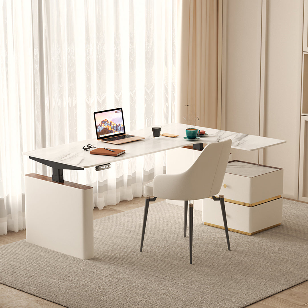 Atkinson Smart Corner Office Desk With Drawers, Cream