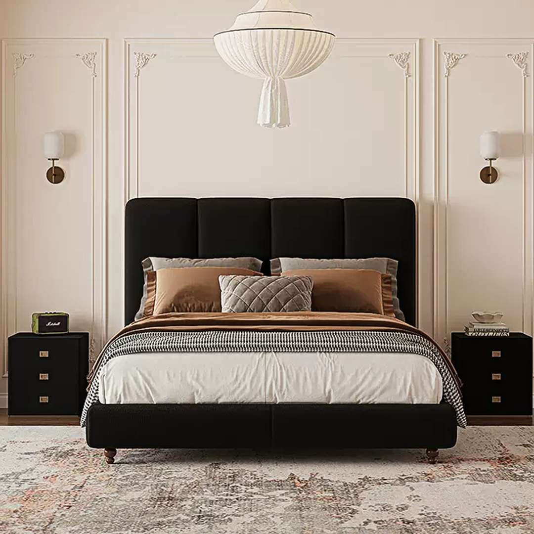 Lysander Double Bed, King Size Bed, Black-Weilai Concept-Weilai Concept