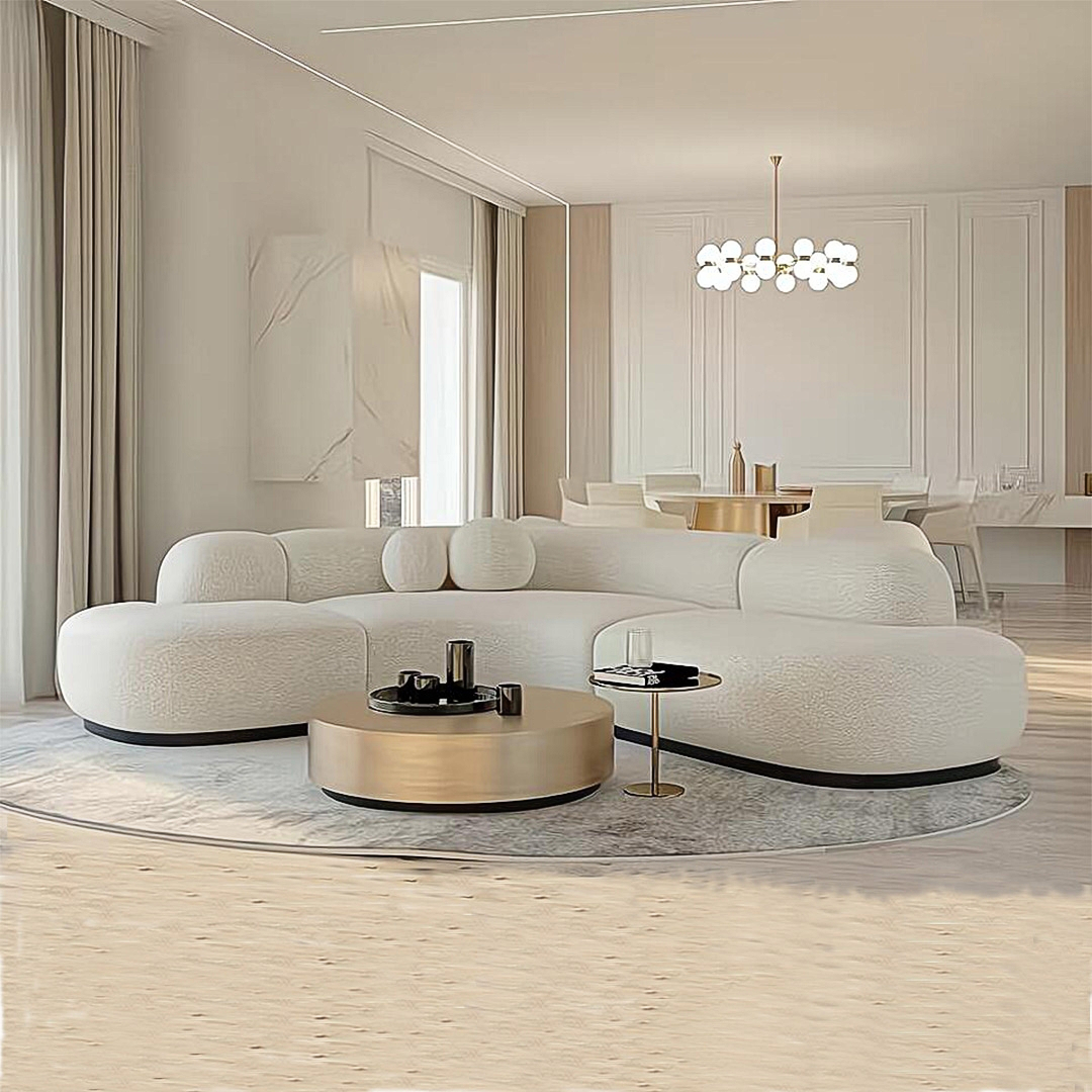 Eulalia Cream Curve Three Seater Sofa, Corner Sofa, Boucle-Weilai Concept-Weilai Concept