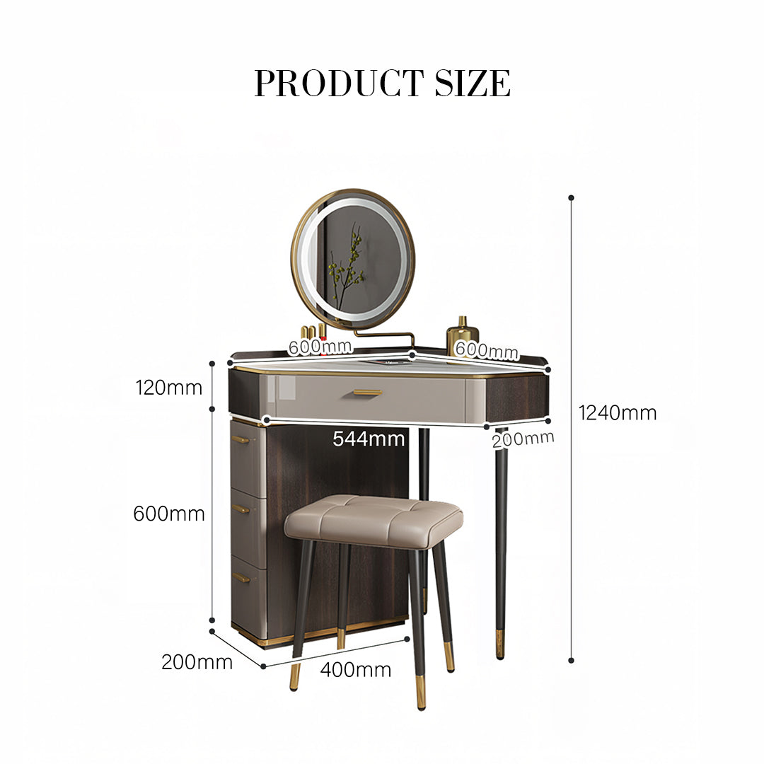 Amigo Small Corner Dressing Table, Slimline Dressing Table, With LED Mirror-Weilai Concept-Weilai Concept