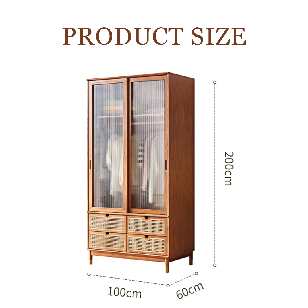 Fritzy Rattan Wardrobe With Coat Hanger & Sliding Glass Doors-Weilai Concept-Weilai Concept