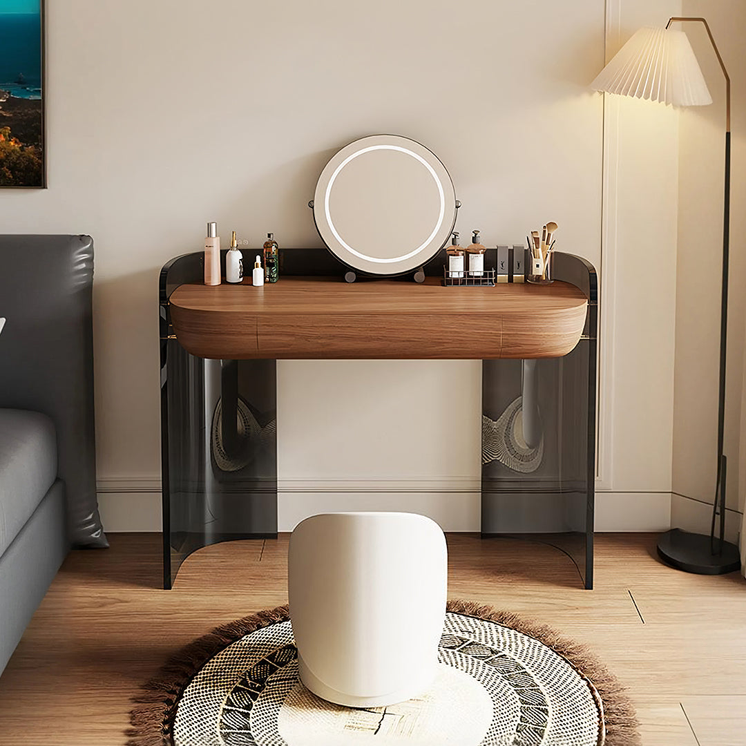 Thomas Dressing Table With Large LED Mirror, Walnut & Black-Weilai Concept-Weilai Concept
