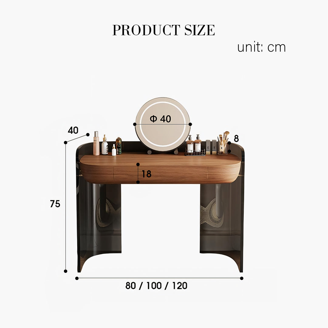 Thomas Dressing Table With Large LED Mirror, Walnut & Black-Weilai Concept-Weilai Concept