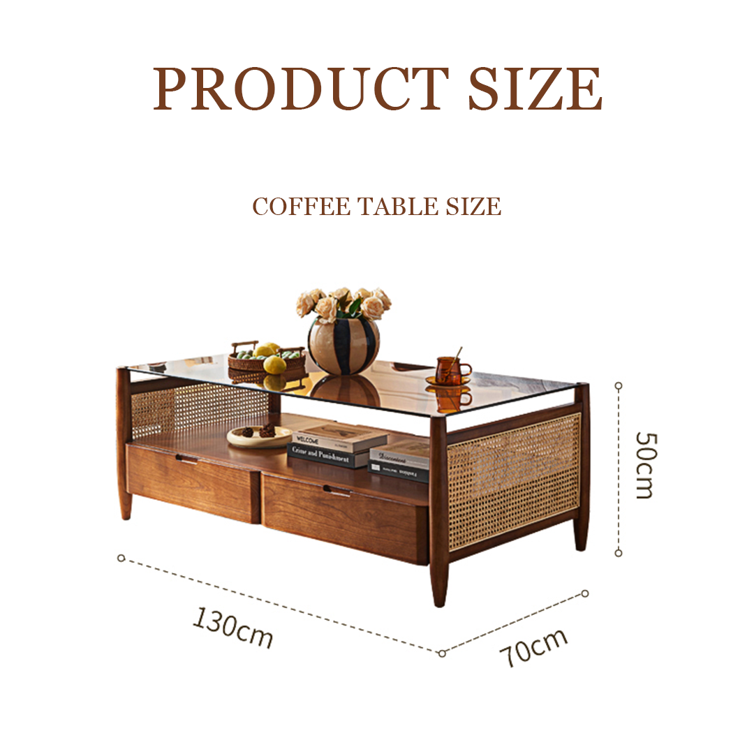 Pamela Wood Coffee Table, Rattan-Weilai Concept-Coffee Table 130cmx70cm-Weilai Concept