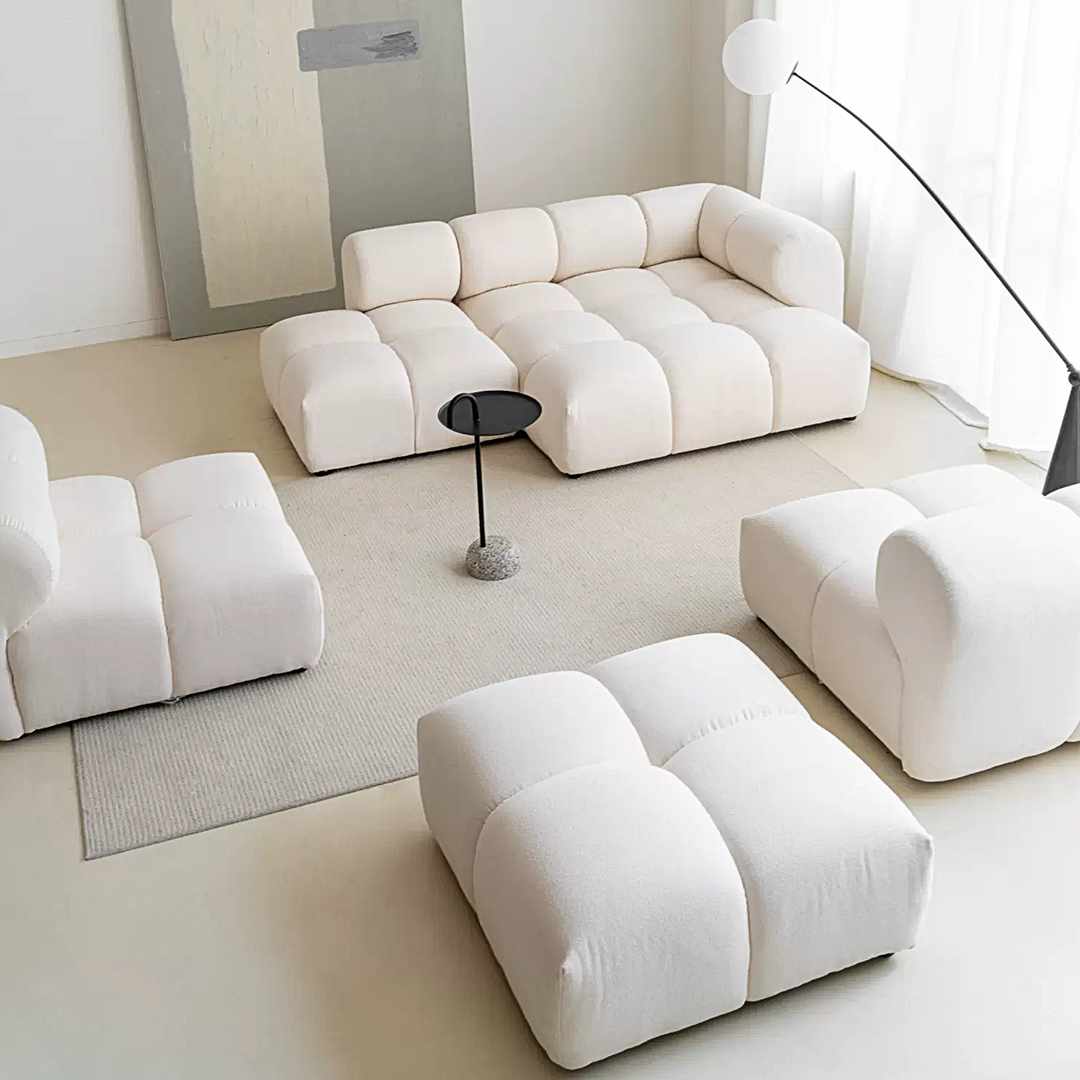 Lysander Velvet Module Three Seater, Four Seater, Five Seater Sofa, Corner Sofa, White-Weilai Concept-Weilai Concept
