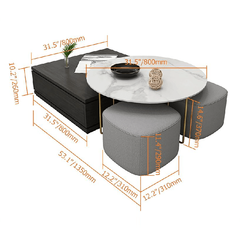 RS2 Nesting Coffee Table Set With Two Stools-Weilai Concept-Weilai Concept
