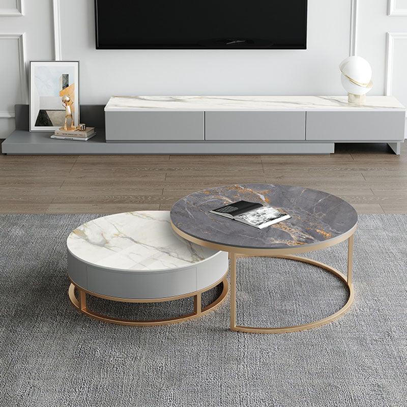 Lvinta Grey Round Nesting Coffee Table, Gold Base-Weilai Concept-Option A ( White + Grey ) With Gold Base-70cm+80cm-Weilai Concept