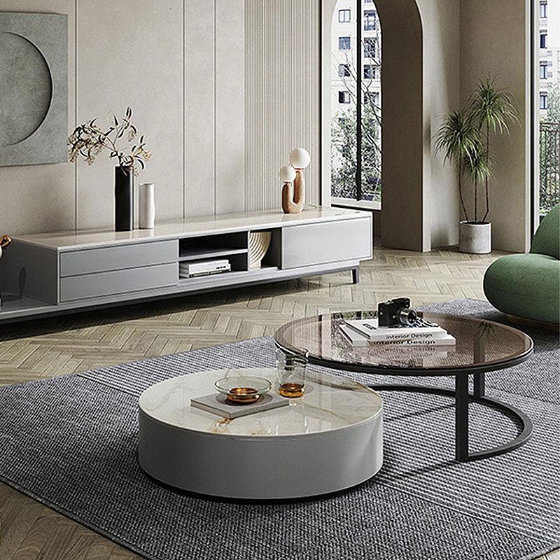 CHI Morden Round Nesting Coffee Table With TV Stand, Black Leg-Weilai Concept-Weilai Concept