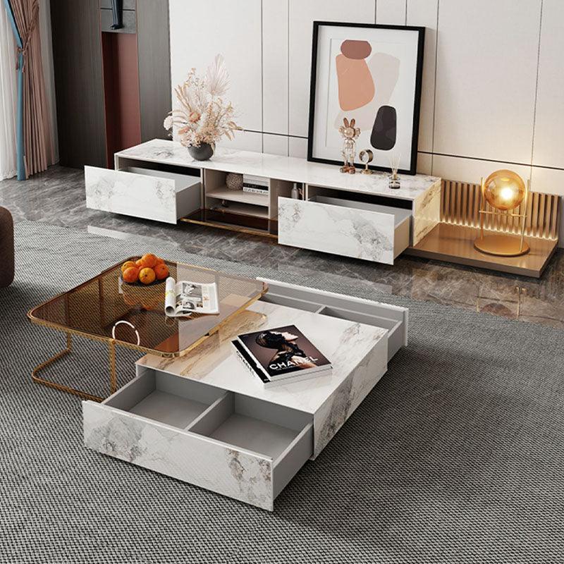 AnMoo Nesting Coffee Table Set With TV Stand, Golden Base-Weilai Concept-Weilai Concept