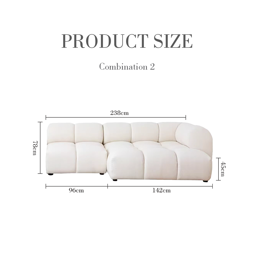 Lysander Velvet Module Three Seater, Four Seater, Five Seater Sofa, Corner Sofa, White-Weilai Concept-Two Seater 238cm Combination 2-Weilai Concept