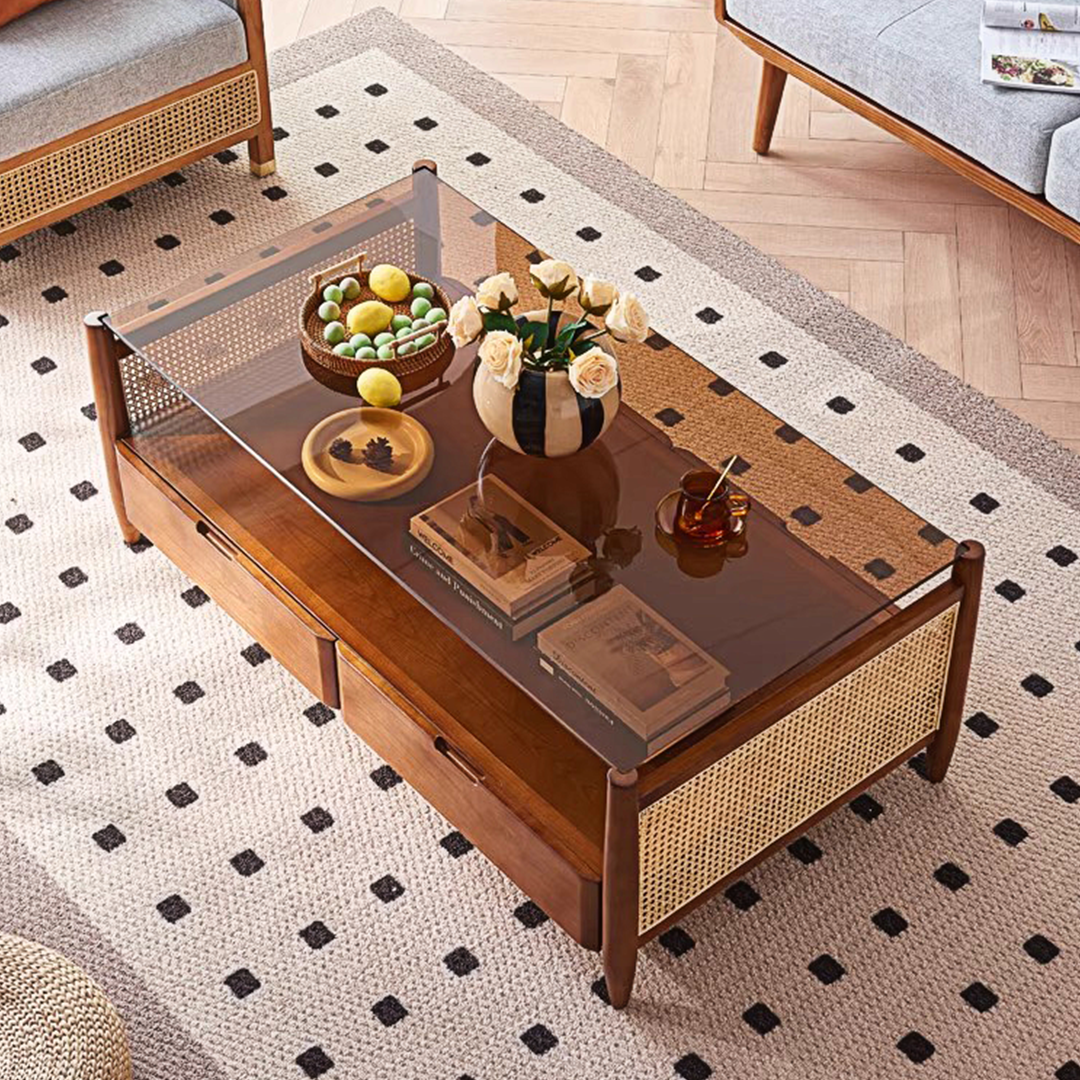 Pamela Wood Coffee Table, Rattan-Weilai Concept-Weilai Concept