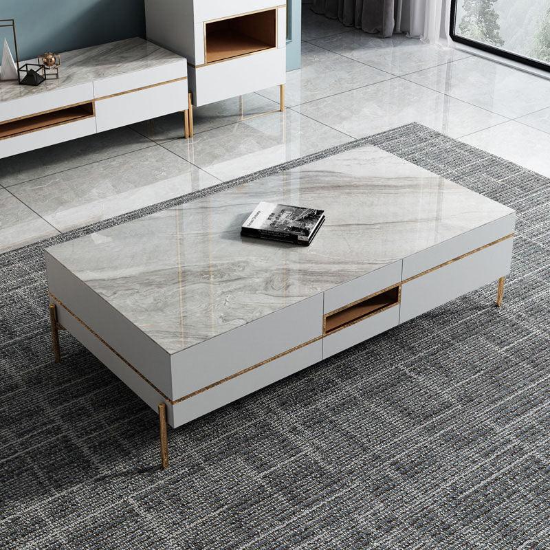 VIda Rectangle Coffee Table Set With TV Stand, Gold Leg-Weilai Concept-Weilai Concept