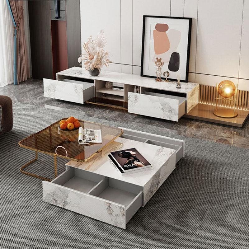 AnMoo Nesting Coffee Table Set With TV Stand, Golden Base-Weilai Concept-Weilai Concept