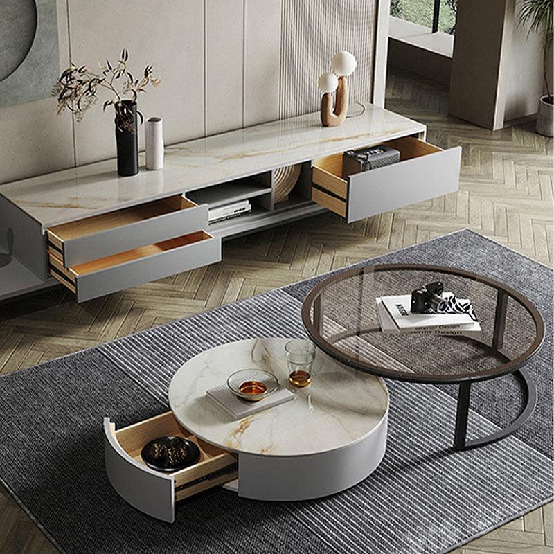 CHI Morden Round Nesting Coffee Table With TV Stand, Black Leg-Weilai Concept-Weilai Concept