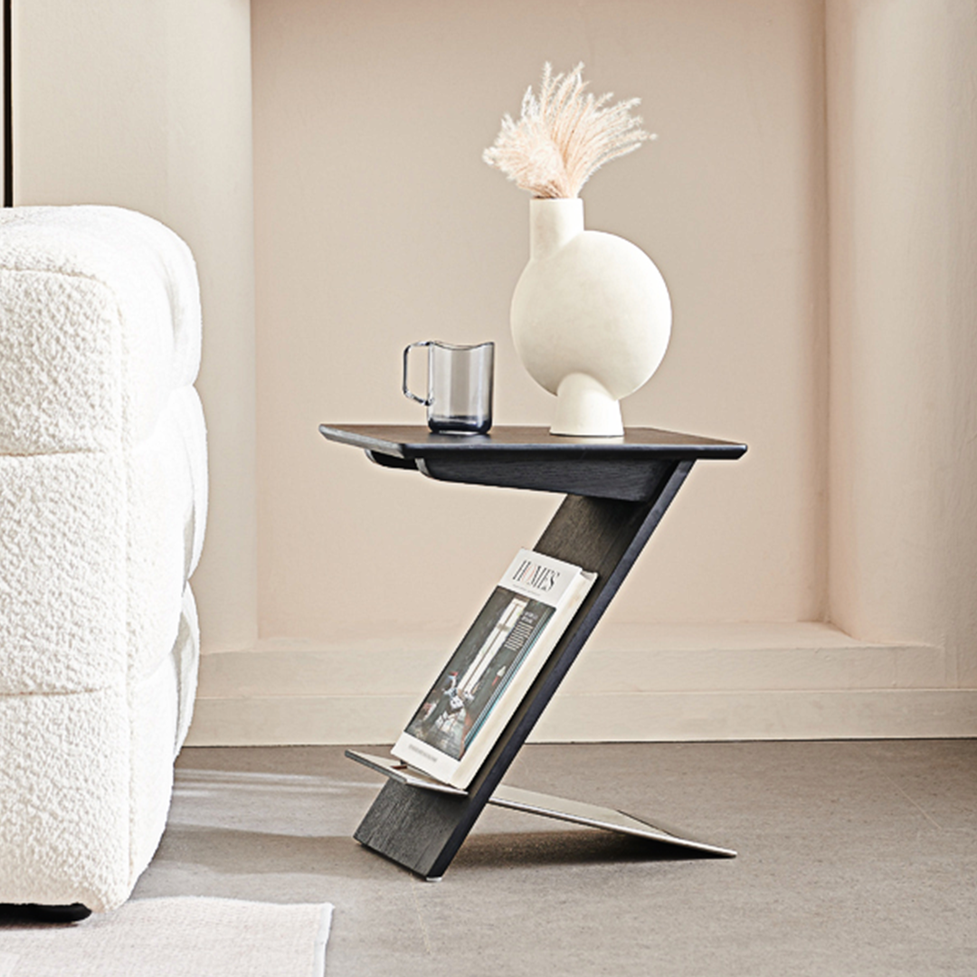 Adrian Side Table With Magazine Rack, Solid Wood-Weilai Concept-Weilai Concept