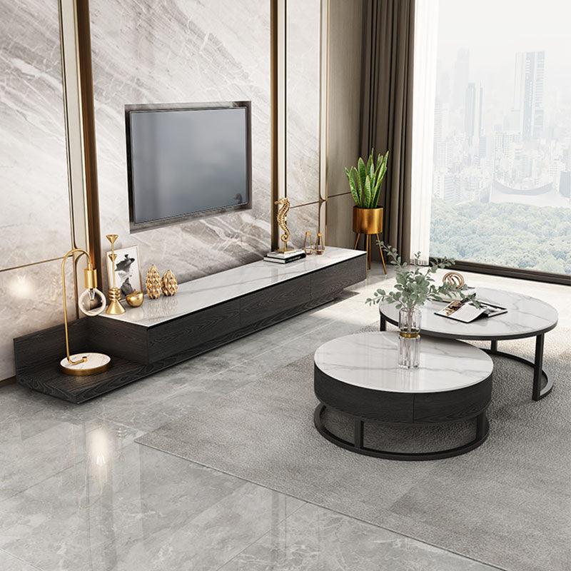 Gibs Extendable TV Stand, Sintered Stone And Black Wood-Weilai Concept-White-Only TV Stand-Weilai Concept