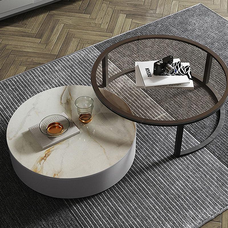 CHI Morden Round Nesting Coffee Table With TV Stand, Black Leg-Weilai Concept-Weilai Concept