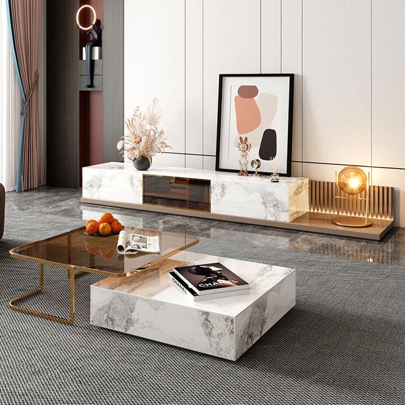 AnMoo Nesting Coffee Table Set With TV Stand, Golden Base-Weilai Concept-Weilai Concept