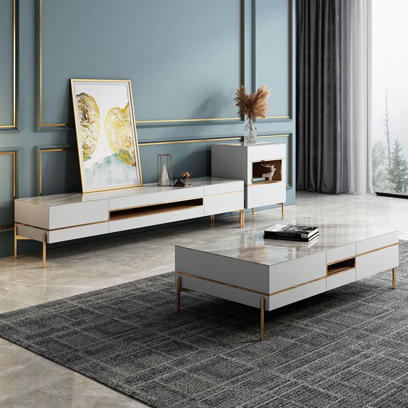 VIda Rectangle Coffee Table Set With TV Stand, Gold Leg-Weilai Concept-Weilai Concept