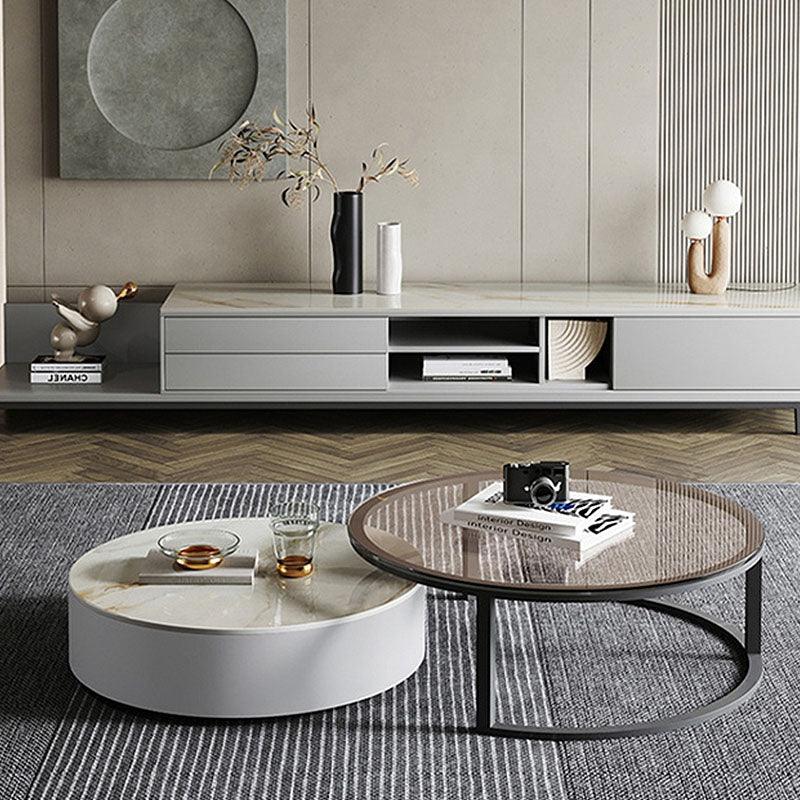 CHI Morden Round Nesting Coffee Table With TV Stand, Black Leg-Weilai Concept-Weilai Concept