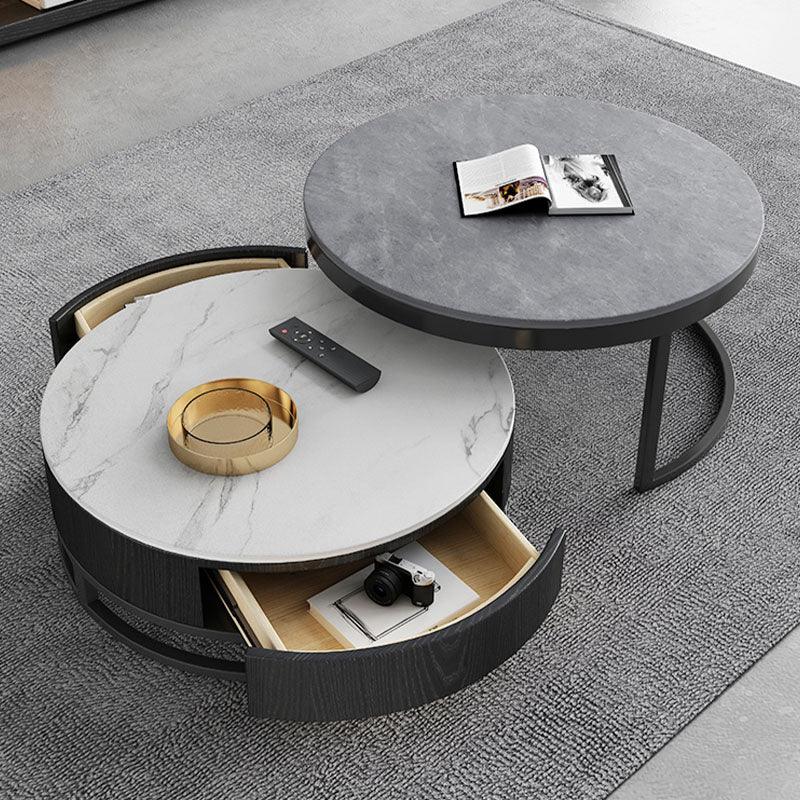 Lvinta Grey Round Nesting Coffee Table, Gold Base-Weilai Concept-Weilai Concept