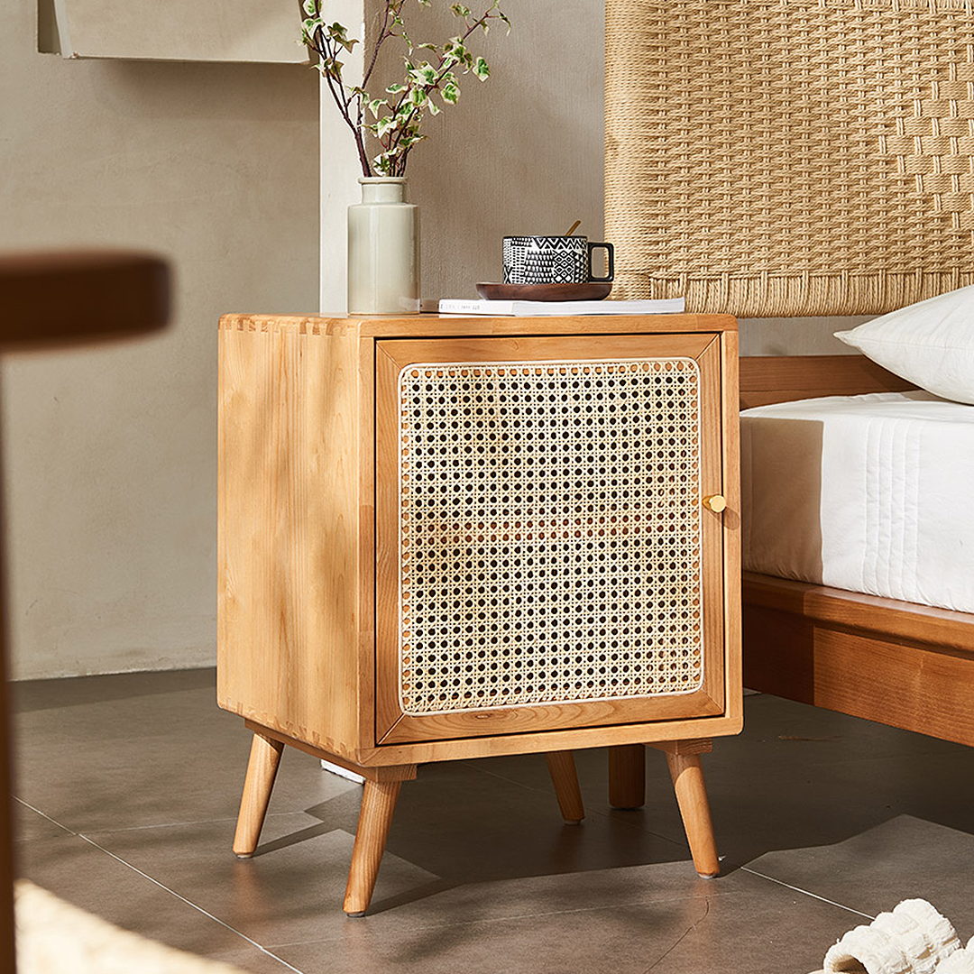 Himba Rattan Bedside Table, Solid Wood-Weilai Concept-Weilai Concept