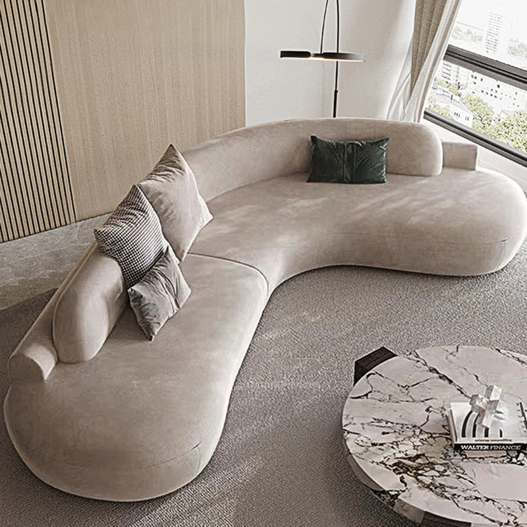 Cosima Grey Four Seater, Five Seater Curved Sofa, Long Sofa Suedue, Clearance-Weilai Concept-Curved Sofa 300cm / 220cm-Right hand facing-Weilai Concept