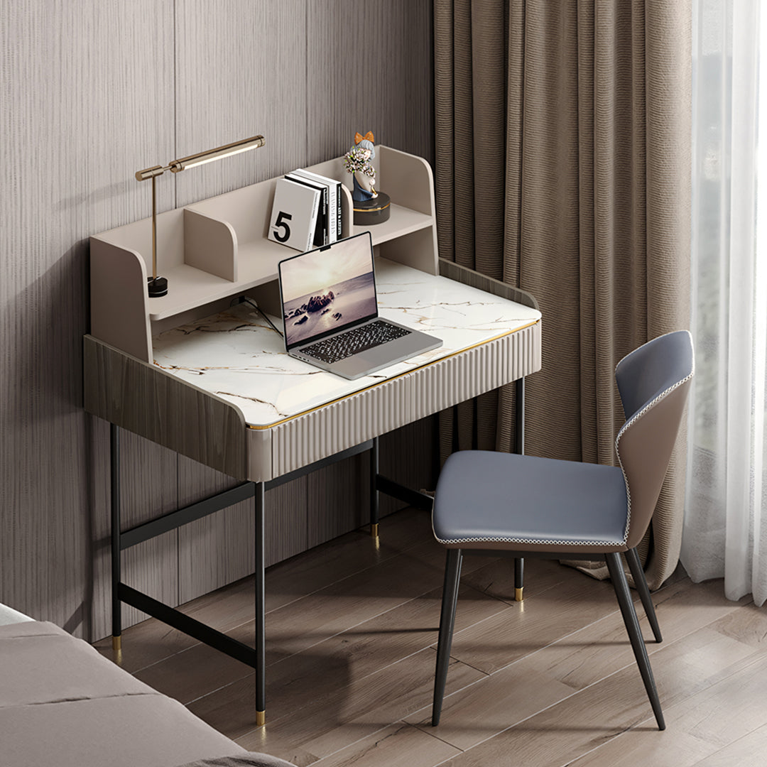 Mateo Office Desk With Drawers, With Shelves-Weilai Concept-Weilai Concept