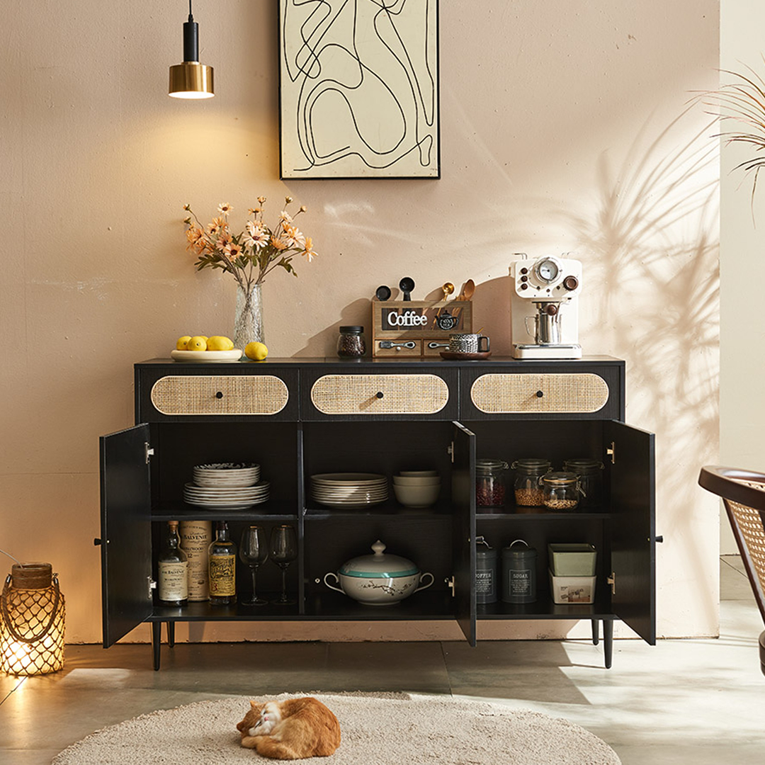 Ballard Rattan Sideboard, Black Or Oak-Weilai Concept-Weilai Concept