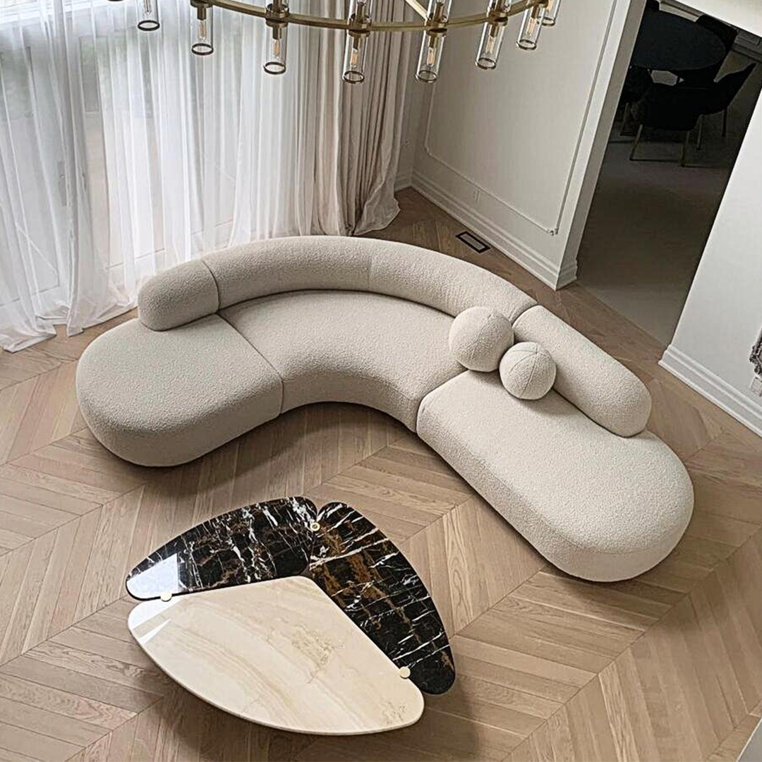 Eulalia Cream Curve Three Seater Sofa, Corner Sofa, Boucle-Weilai Concept-Weilai Concept