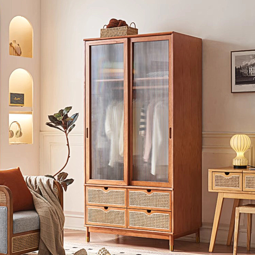 Fritzy Rattan Wardrobe With Coat Hanger & Sliding Glass Doors-Weilai Concept-Weilai Concept