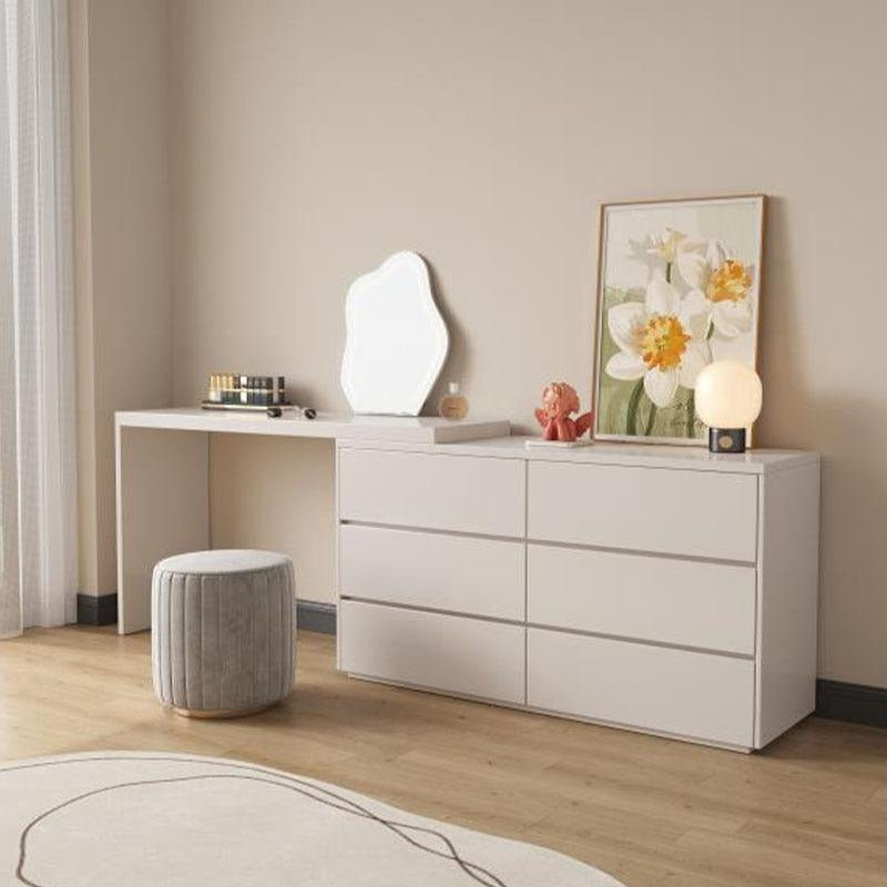 Nevada Dressing Table with Sideboard & Stool-Weilai Concept-All Cream-Round Mirror ( NO LED Light )-Weilai Concept
