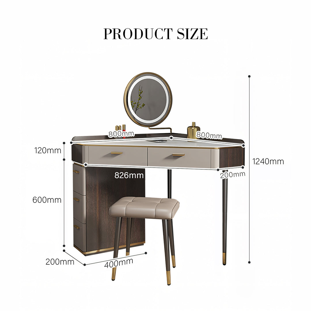 Amigo Small Corner Dressing Table, Slimline Dressing Table, With LED Mirror-Weilai Concept-Weilai Concept
