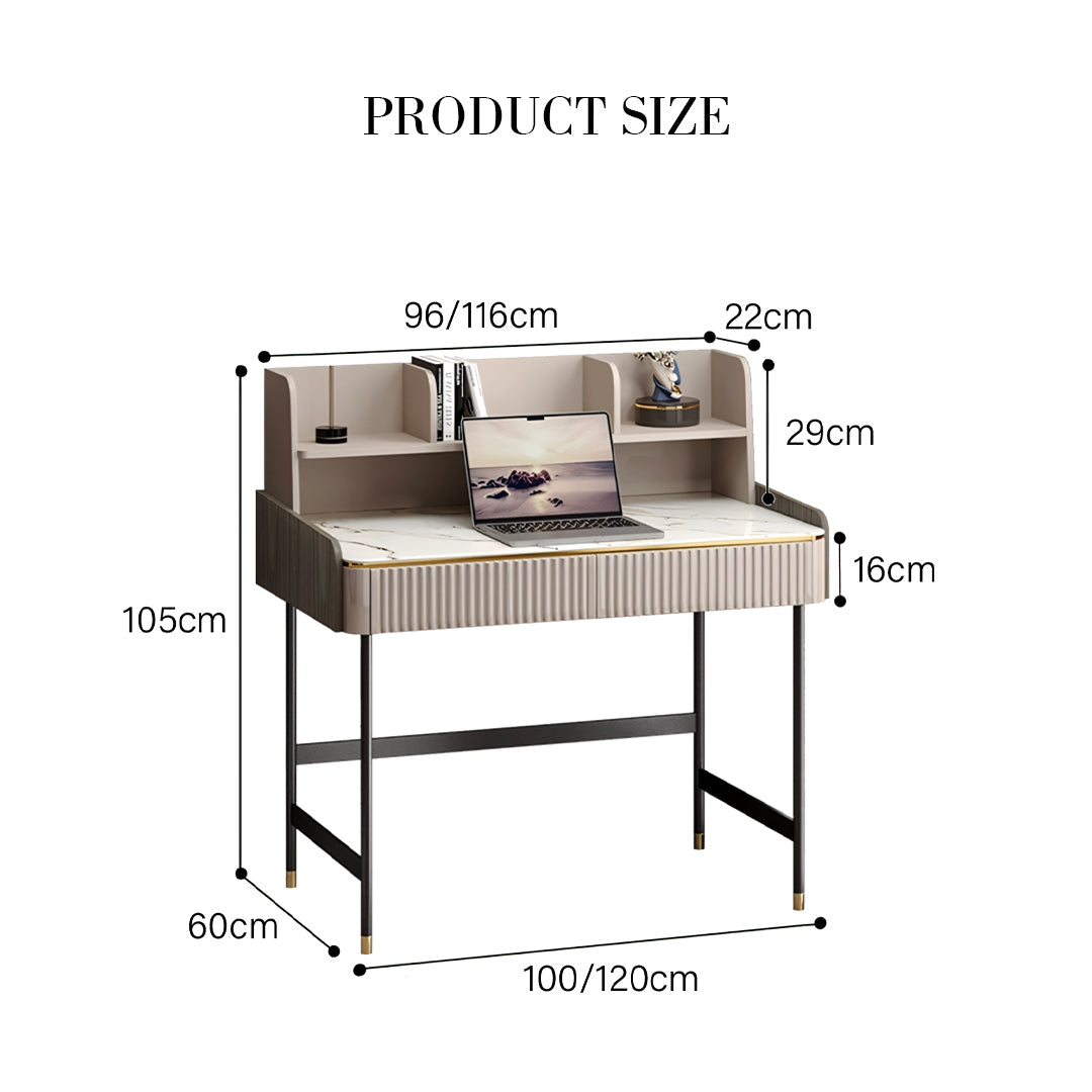 Mateo Office Desk With Drawers, With Shelves-Weilai Concept-Weilai Concept
