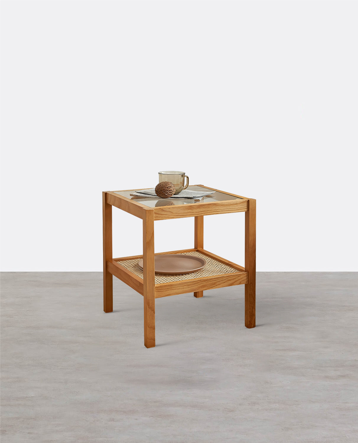 Cement Side Table, Light Oak