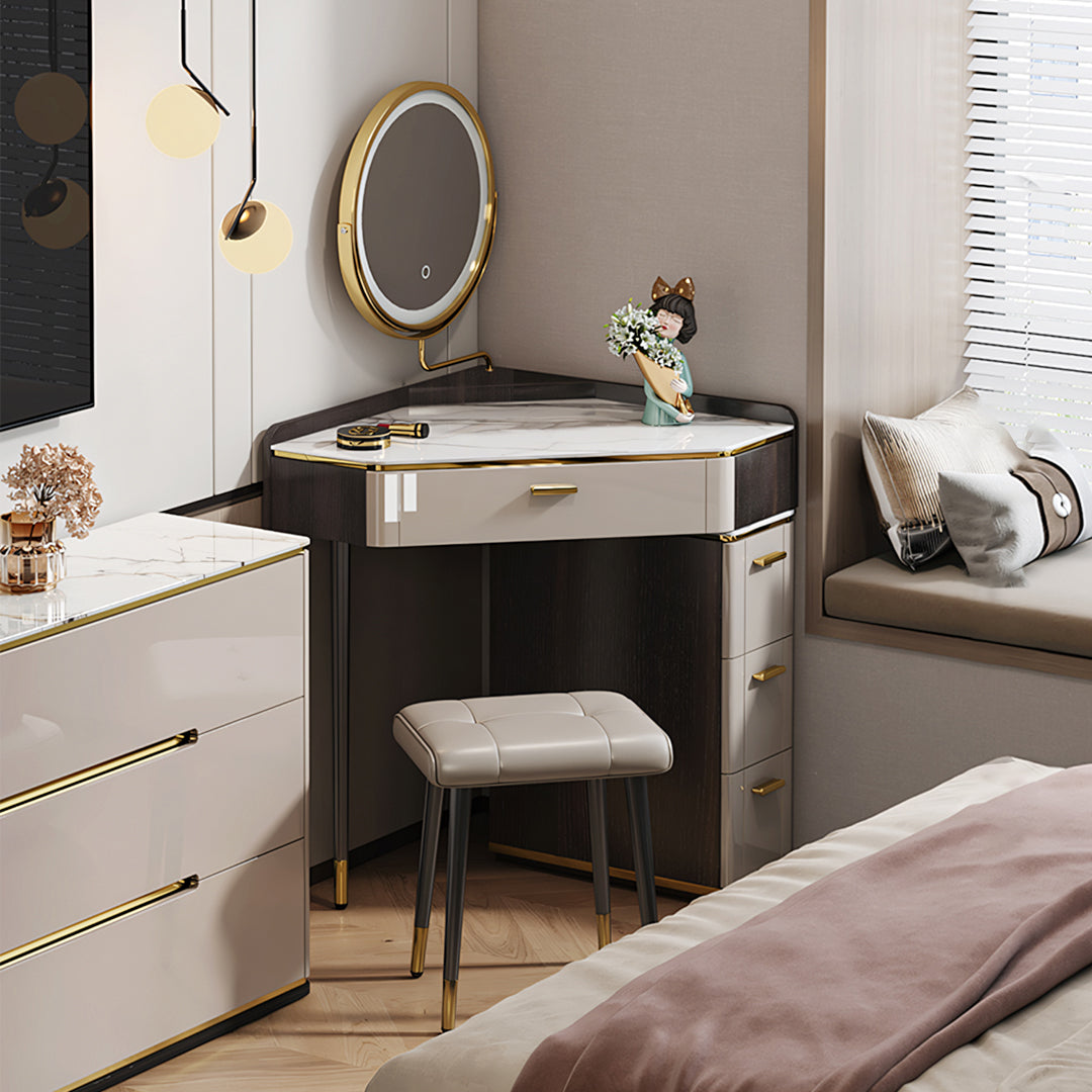 Amigo Small Corner Dressing Table, Slimline Dressing Table, With LED Mirror-Weilai Concept-Weilai Concept