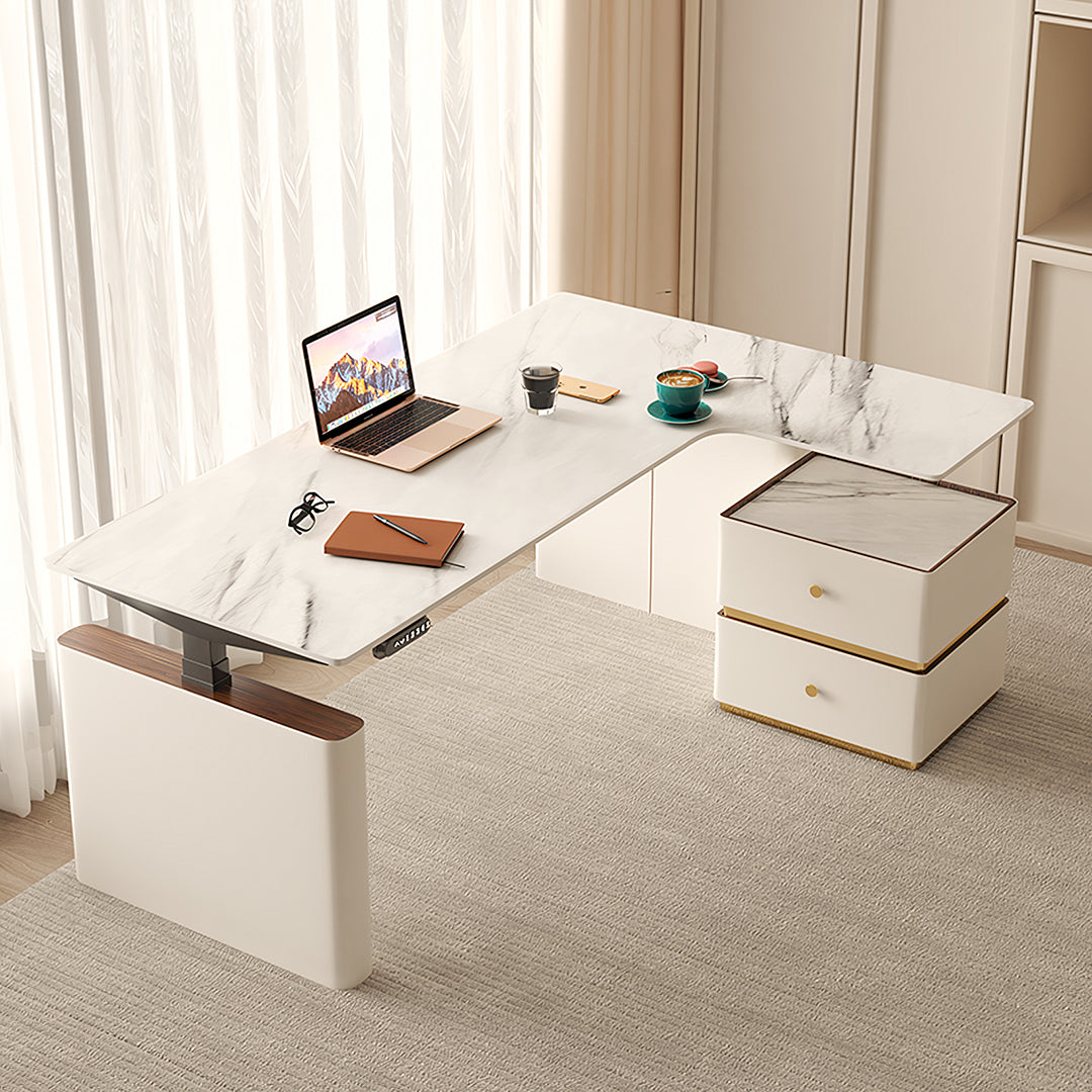 Atkinson Smart Corner Office Desk With Drawers, Cream