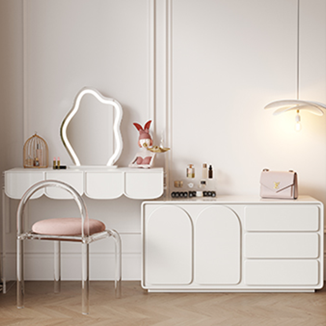 Zenith Dressing Table With Sideboard & LED Mirror, Cream-Weilai Concept-Weilai Concept