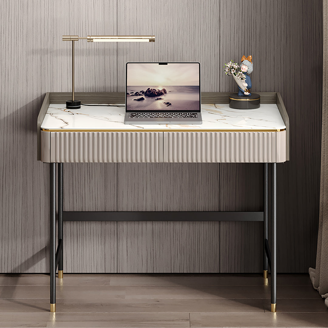 Mateo Office Desk With Drawers, With Shelves-Weilai Concept-Weilai Concept