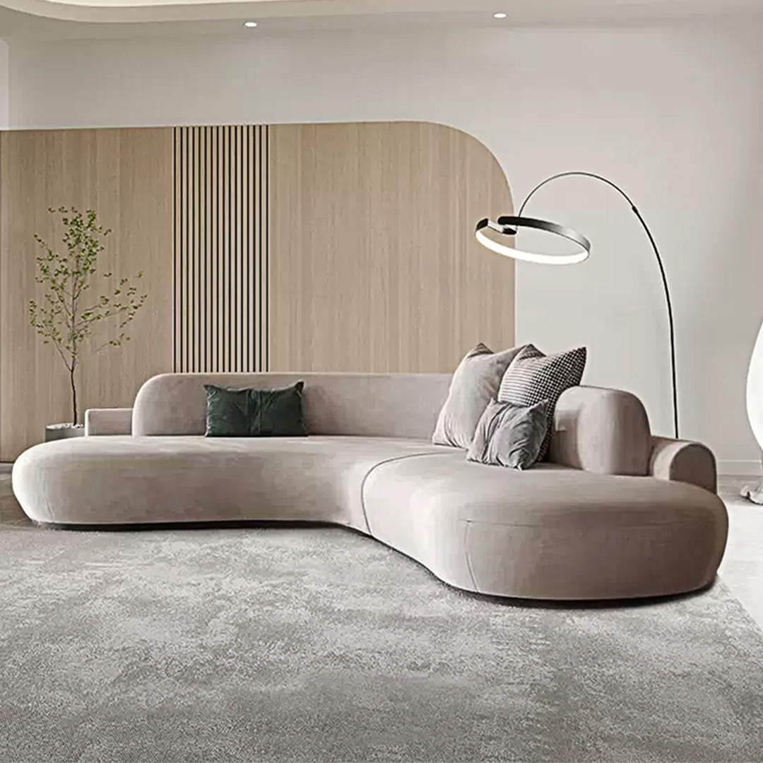 Cosima Grey Four Seater, Five Seater Curved Sofa, Long Sofa Suedue, Clearance-Weilai Concept-Weilai Concept
