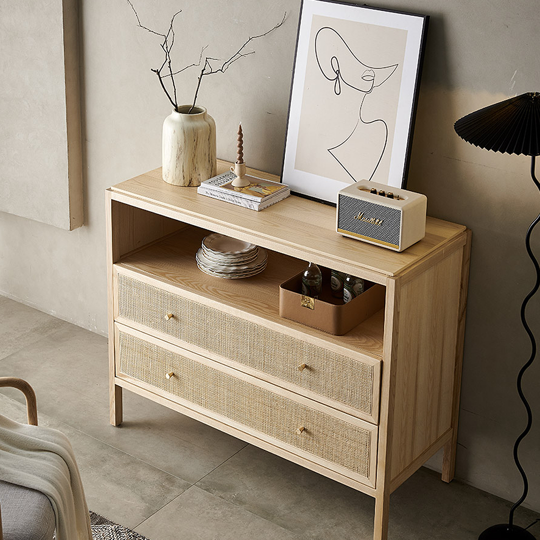 San Vintage Sideboard, Rattan & Solid Wood, Oak-Weilai Concept-Weilai Concept