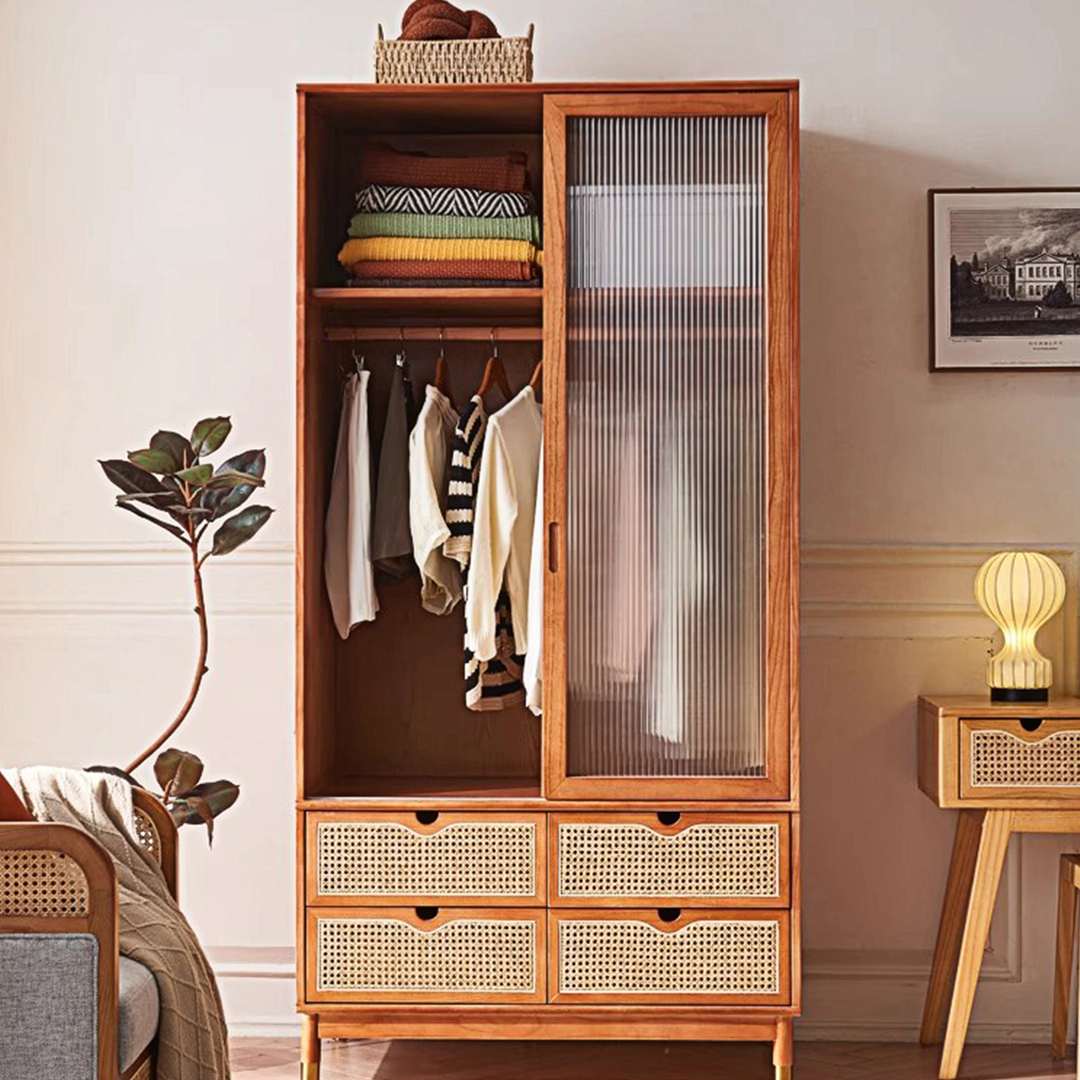 Fritzy Rattan Wardrobe With Coat Hanger & Sliding Glass Doors-Weilai Concept-Weilai Concept