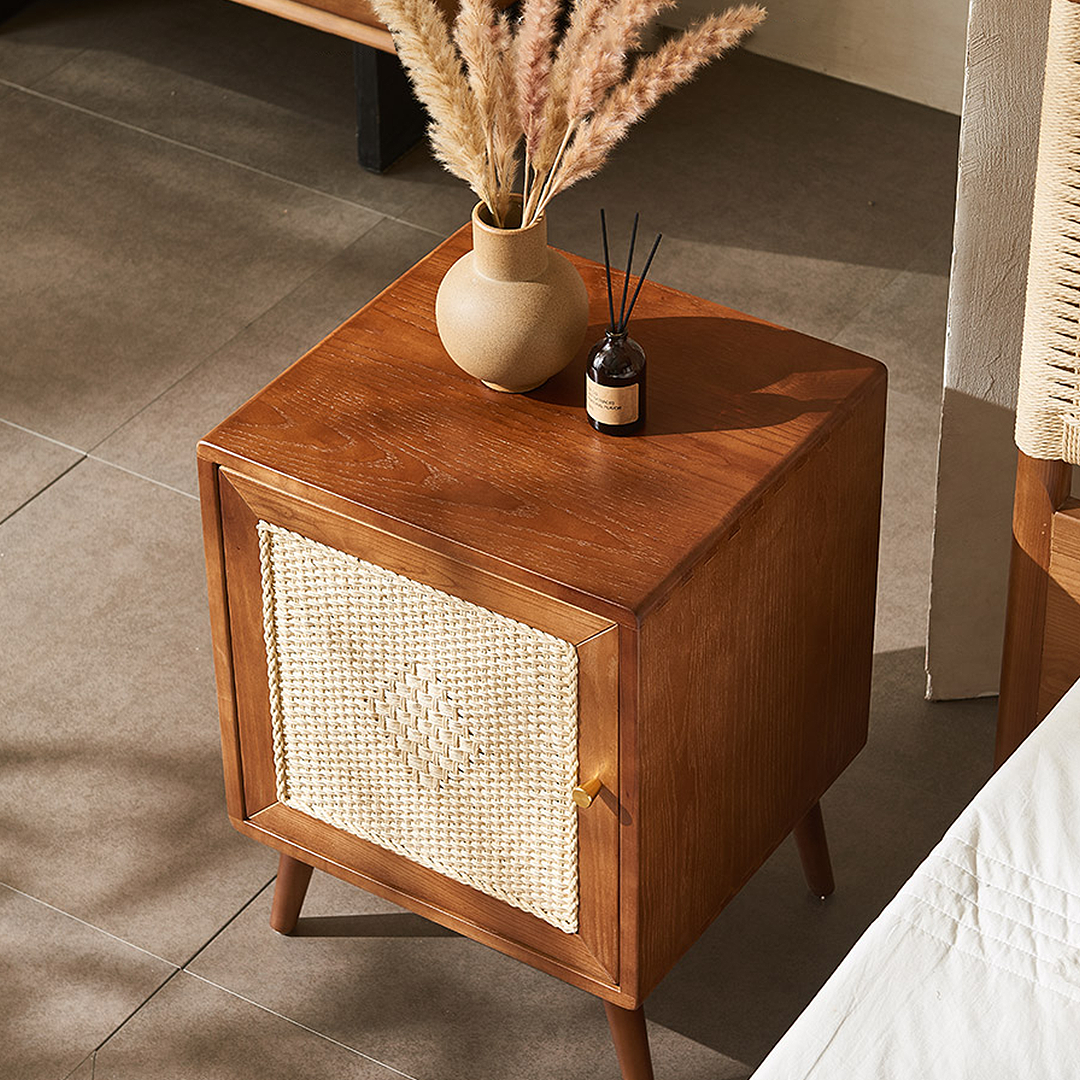 Himba Rattan Bedside Table, Solid Wood-Weilai Concept-Weilai Concept