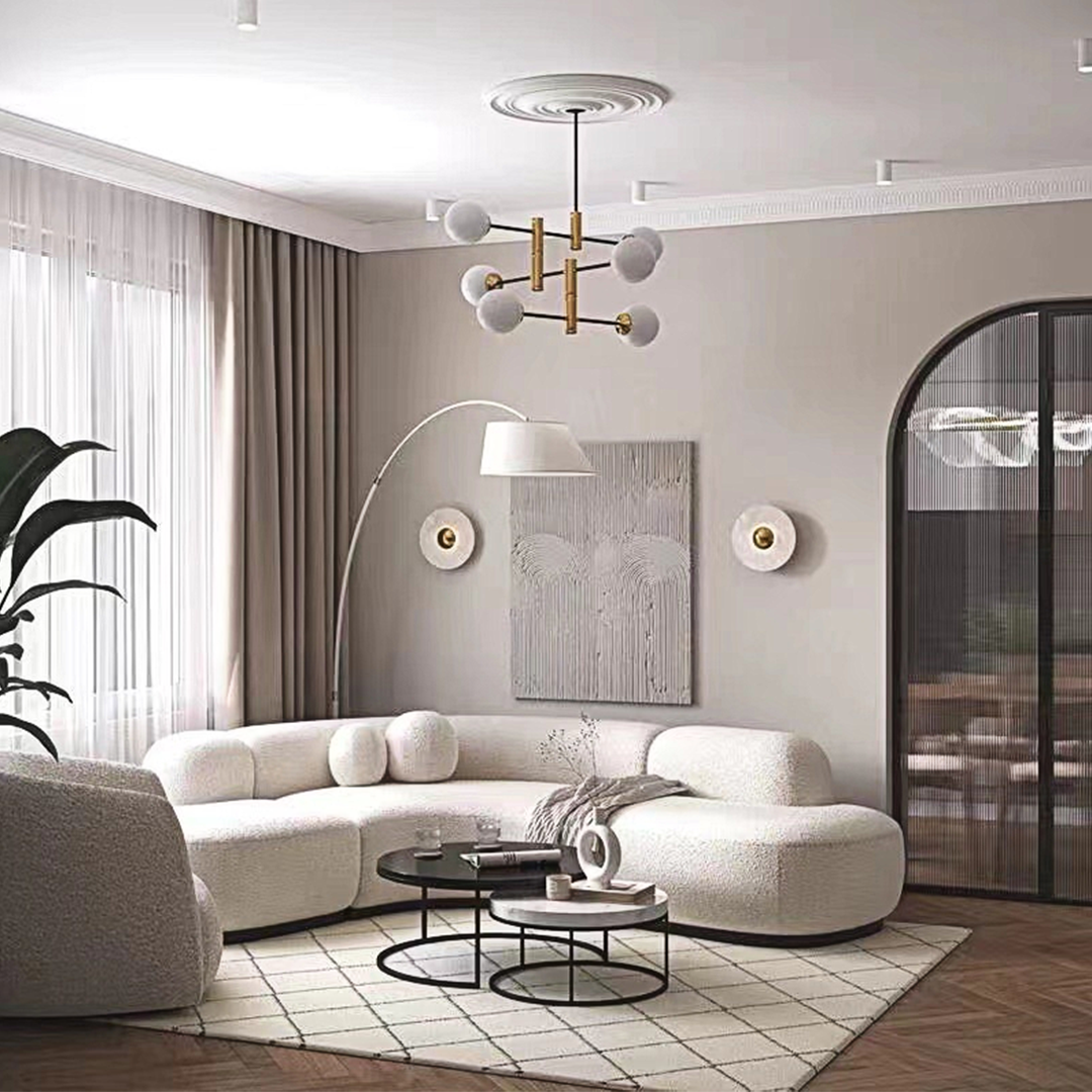 Eulalia Cream Curve Three Seater Sofa, Corner Sofa, Boucle-Weilai Concept-Weilai Concept