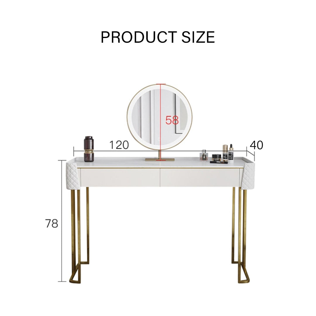 Duran Dressing Table With LED Mirror, Cream-Weilai Concept-Option 3 NO Chest of Drawers-With Stool-Weilai Concept