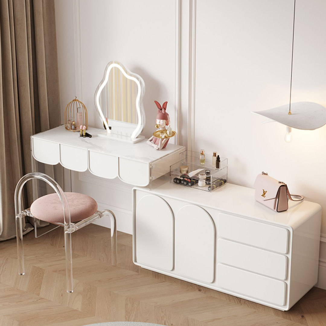 Zenith Dressing Table With Sideboard & LED Mirror, Cream-Weilai Concept-Weilai Concept