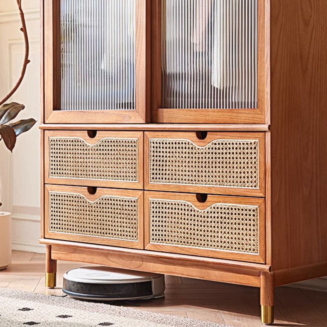 Fritzy Rattan Wardrobe With Coat Hanger & Sliding Glass Doors-Weilai Concept-Weilai Concept